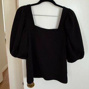 a new day Cute Black Top with Puffy Sleeves Sz Medium